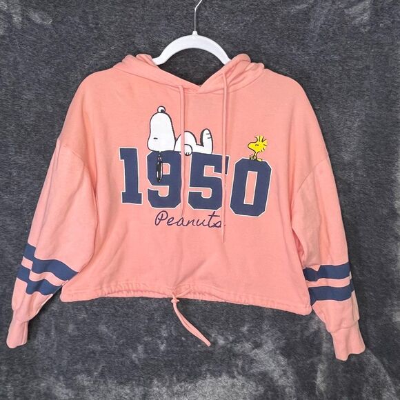 Peanuts Sweaters - Peanuts Crop Hooded Oversized Top Snoopy Woodstock Size M